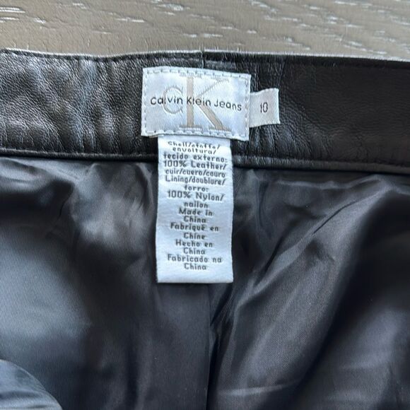 Calvin Klein Women’s Size 10 Black 100% Leather Pants Straight Leg Fully Lined - Picture 10 of 16